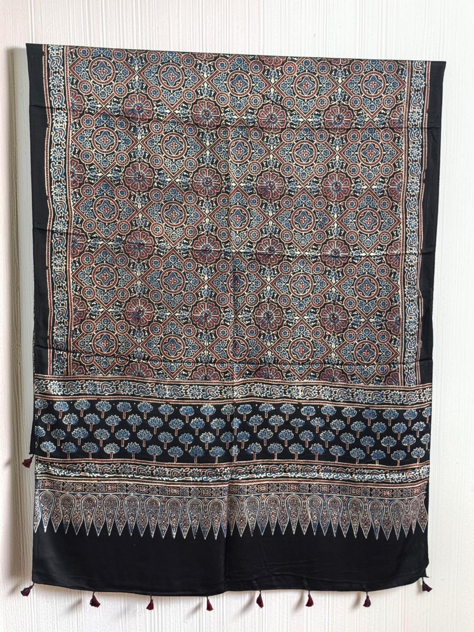 1488401.jpg Premium Modal Silk Ajrakh Natural Dye Dupatta with Tassels 21 - Image 1
