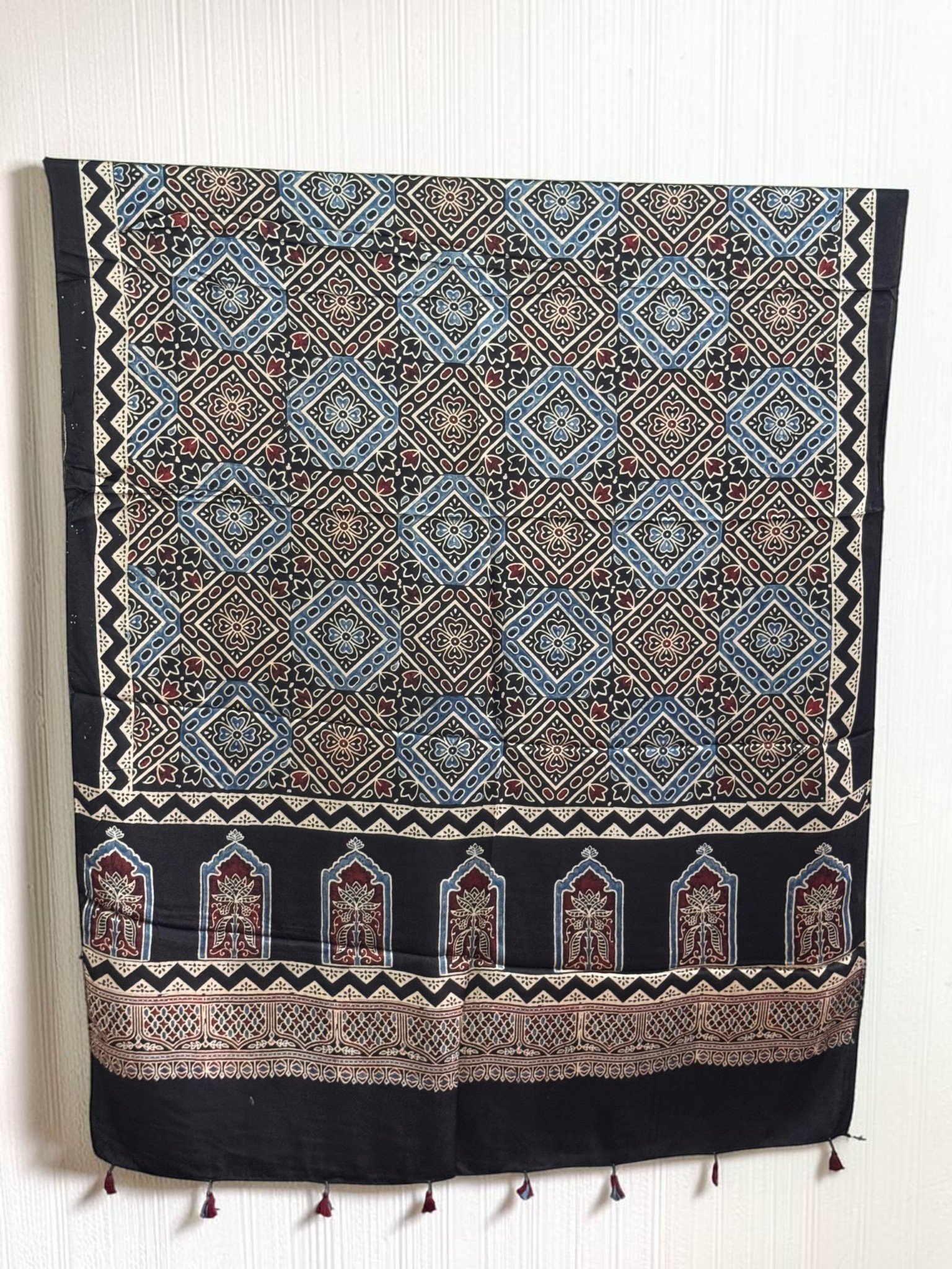 1488402.jpg Premium Modal Silk Ajrakh Natural Dye Dupatta with Tassels 35 - Image 1