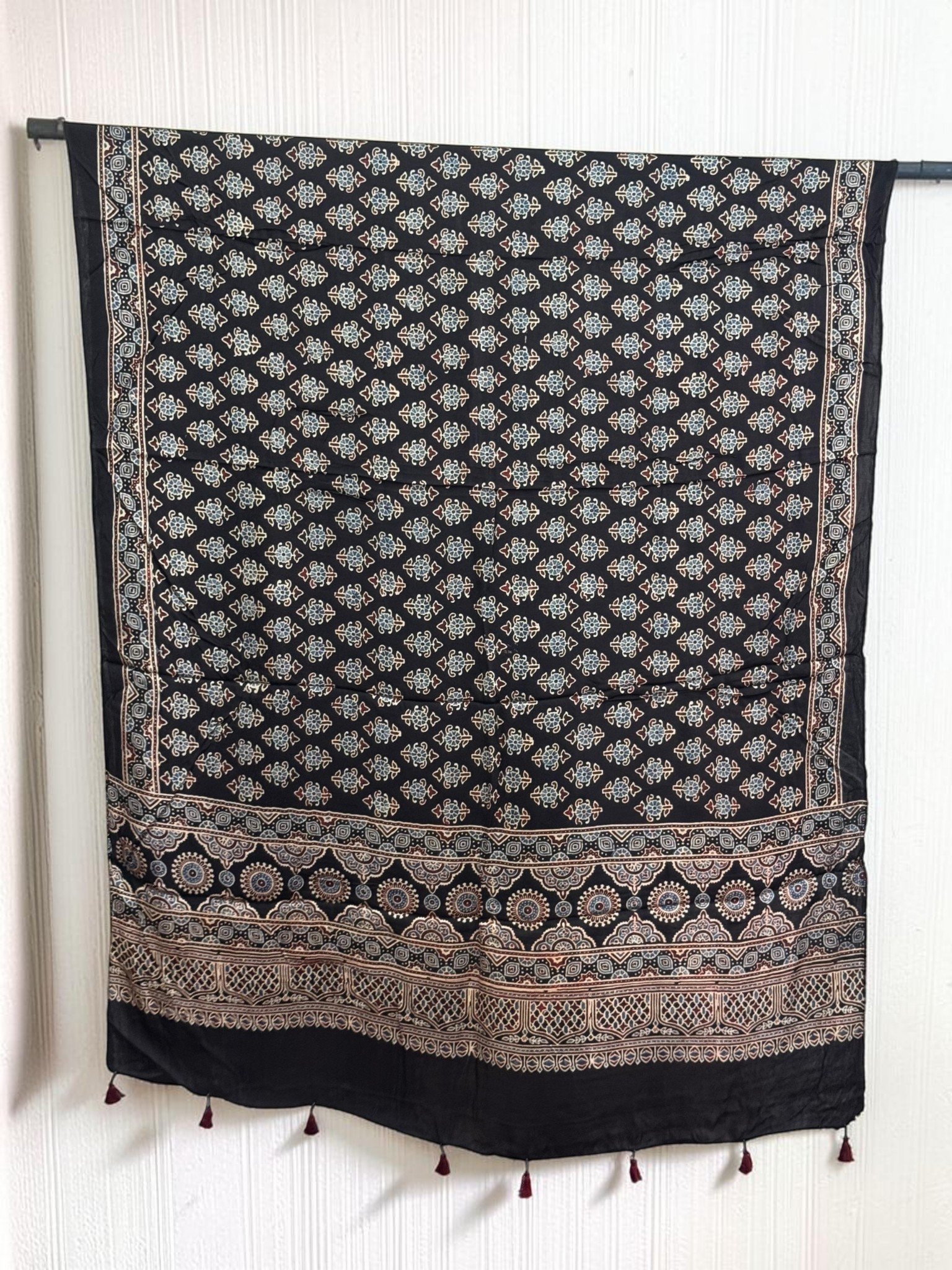 1488408.jpg Premium Modal Silk Ajrakh Natural Dye Dupatta with Tassels 31 - Image 1