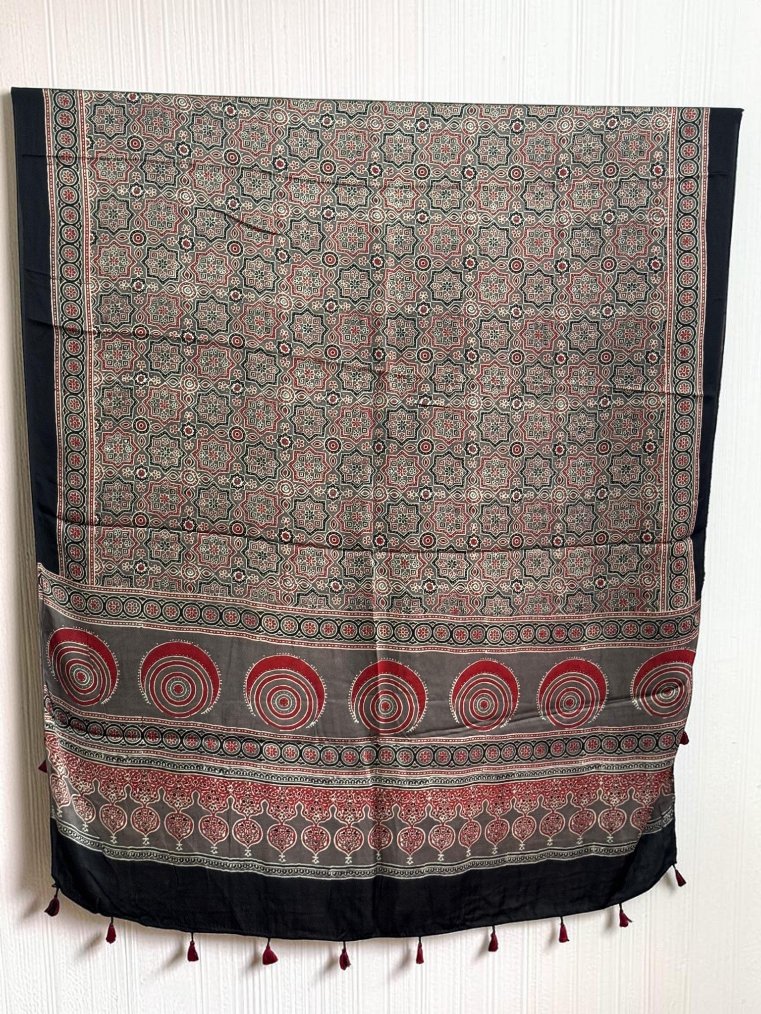 1488410.jpg Premium Modal Silk Ajrakh Natural Dye Dupatta with Tassels 16 - Image 1