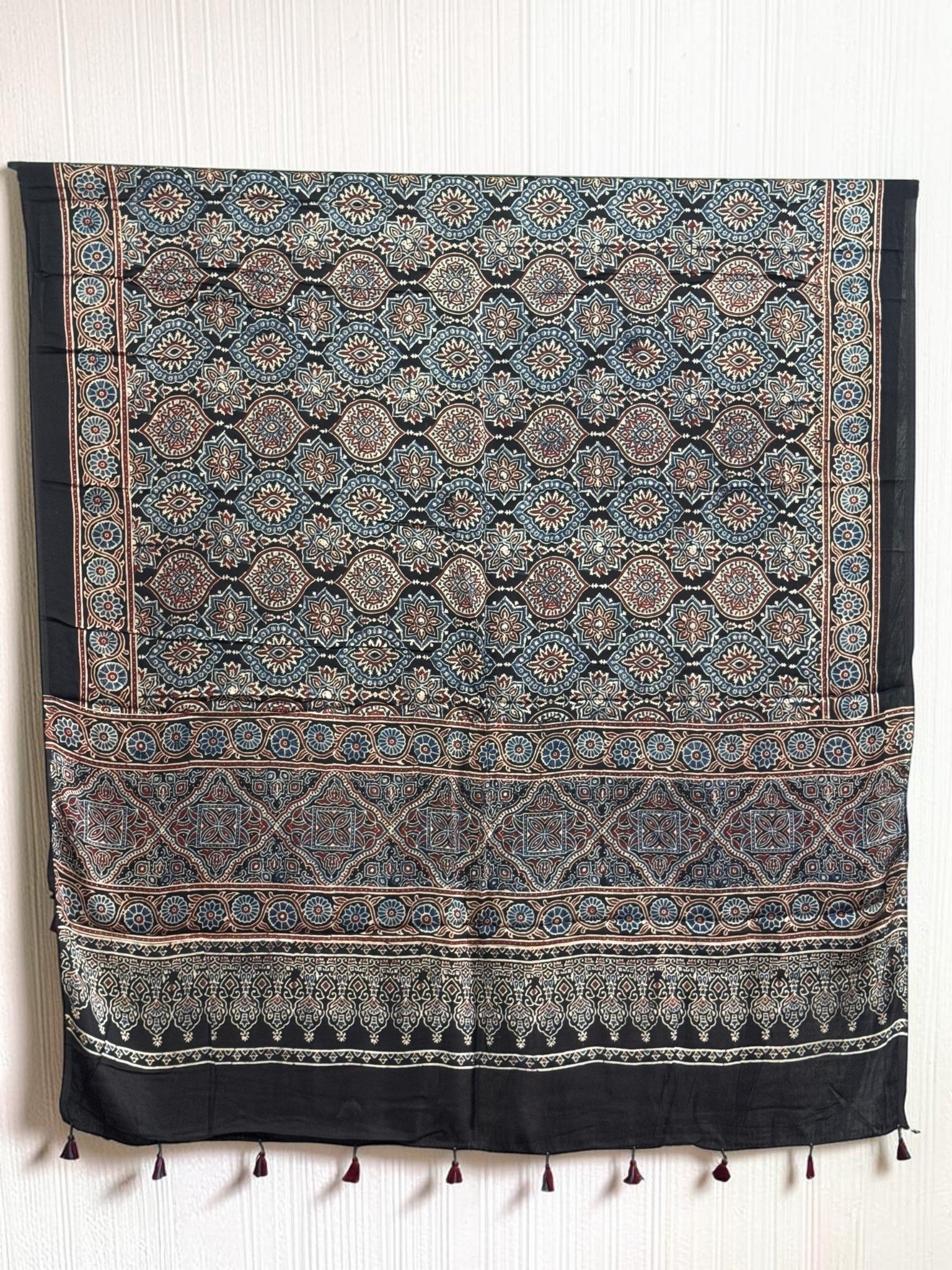 1488417.jpg Premium Modal Silk Ajrakh Natural Dye Dupatta with Tassels 28 - Image 1
