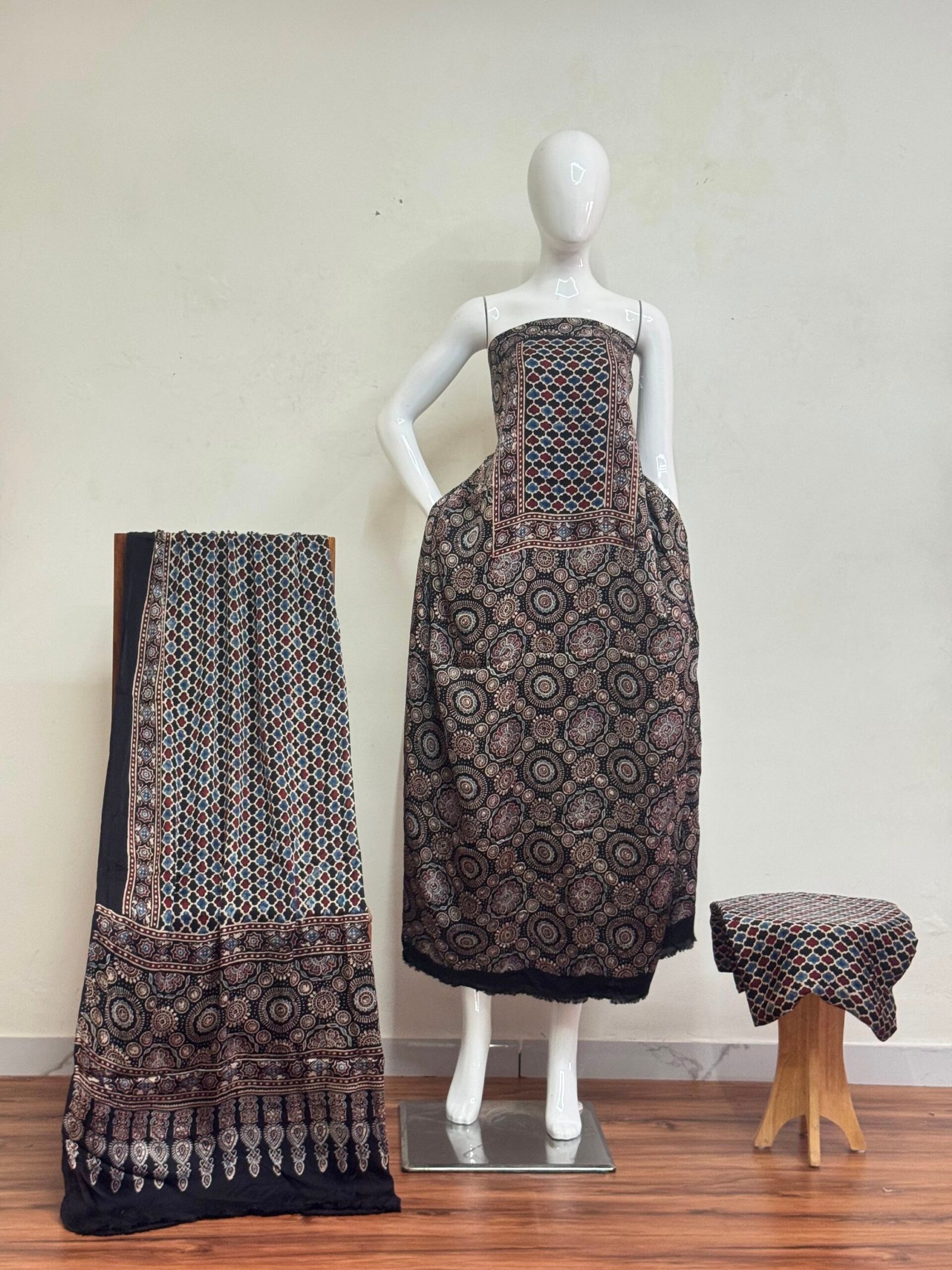 1506801.jpg Havi Pure Modal Silk Ajrakh Nechral Dye Suit 04 - Image 1
