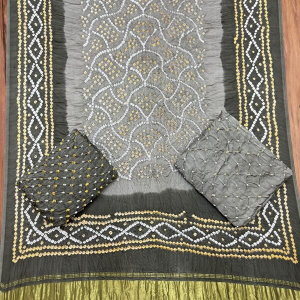 Premium Modal Silk Bandhani Barik Bandhej Zari Pallu Suit 04