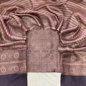 Handloom Pure Tussar Silk Ajrakh Natural Dye 2-Piece Suit Set – Exclusive Collection