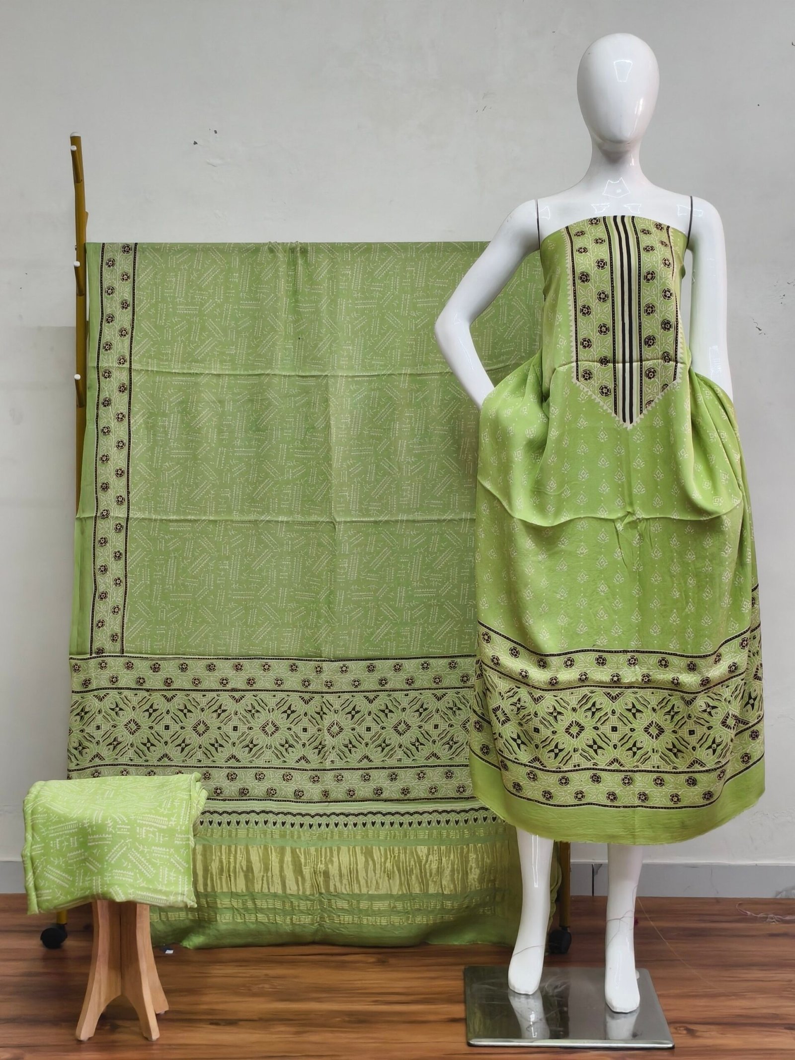 Havi Modal Silk Ajrakh Hand Block Print Neptol Dye & Discharge Print 3-Piece Suit Set