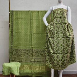 Havi Modal Silk Ajrakh Hand Block Print Neptol Dye & Discharge Print 3-Piece Suit Set