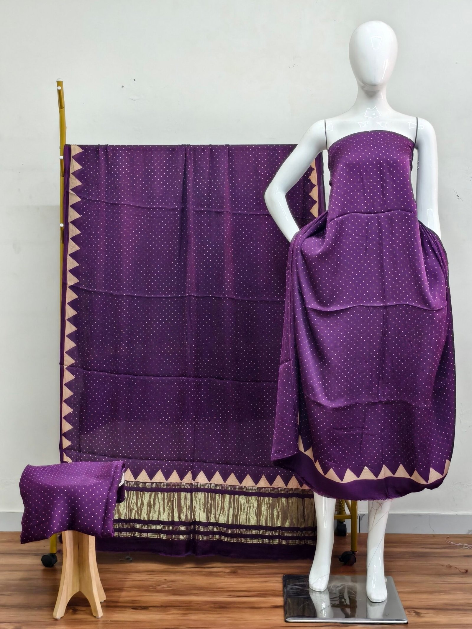 Havi Modal Silk Ajrakh Hand Block Print Neptol Dye & Discharge Print 3-Piece Suit Set