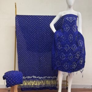 Premium Barik Bandhej Modal Silk 3-Piece Suit with Tissue Pallu