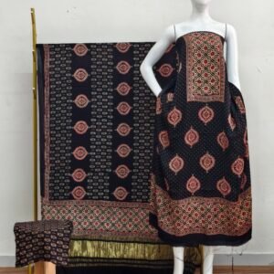 Havi Modal Silk Ajrakh Hand Block Print Neptol Dye & Discharge Print 3-Piece Suit Set