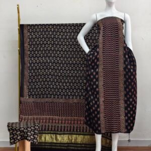 Havi Modal Silk Ajrakh Hand Block Print Neptol Dye & Discharge Print 3-Piece Suit Set