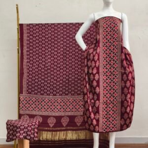 Havi Modal Silk Ajrakh Hand Block Print Neptol Dye & Discharge Print 3-Piece Suit Set