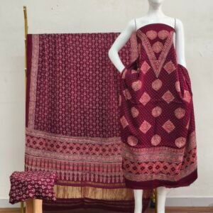 Havi Modal Silk Ajrakh Hand Block Print Neptol Dye & Discharge Print 3-Piece Suit Set