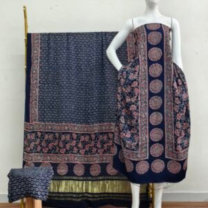 Havi Modal Silk Ajrakh Hand Block Print Neptol Dye & Discharge Print 3-Piece Suit Set