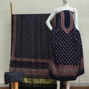 Havi Modal Silk Ajrakh Hand Block Print Neptol Dye & Discharge Print 3-Piece Suit Set