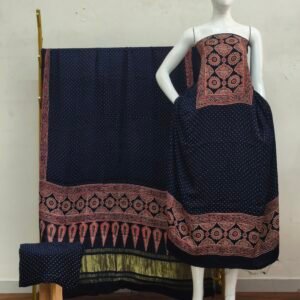 Havi Modal Silk Ajrakh Hand Block Print Neptol Dye & Discharge Print 3-Piece Suit Set