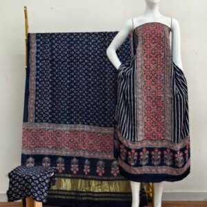 Havi Modal Silk Ajrakh Hand Block Print Neptol Dye & Discharge Print 3-Piece Suit Set