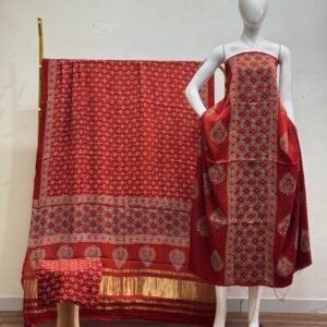 Havi Modal Silk Ajrakh Hand Block Print Neptol Dye & Discharge Print 3-Piece Suit Set