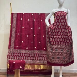 Havi Modal Silk Ajrakh Hand Block Print Neptol Dye & Discharge Print 3-Piece Suit Set