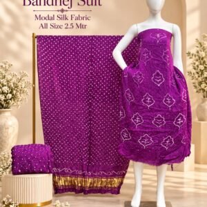 Premium Barik Bandhej Modal Silk 3-Piece Suit with Tissue Pallu