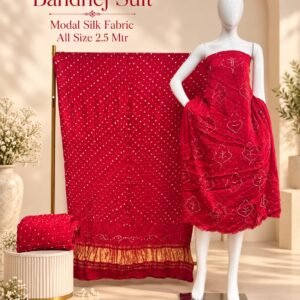 Premium Barik Bandhej Modal Silk 3-Piece Suit with Tissue Pallu
