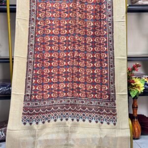 Dola Silk Ajrakh Hand Block Print Natural Dye Zari Pallu Dupatta 20