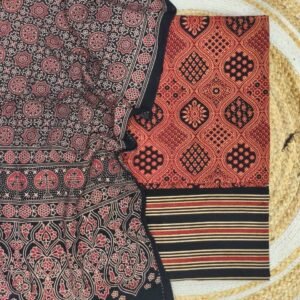 Pure Cotton Ajrakh Screen Print Natural Dye 3-Piece Suit 02