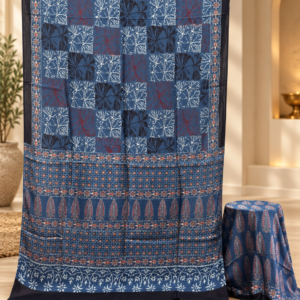 Elegant Modal Silk Ajrakh Hand Block Print Natural Dye Saree