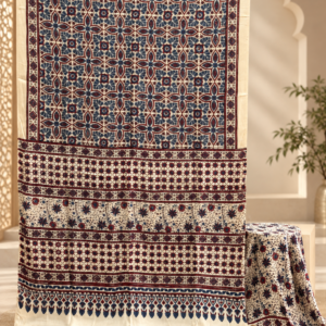 Elegant Modal Silk Ajrakh Hand Block Print Natural Dye Saree
