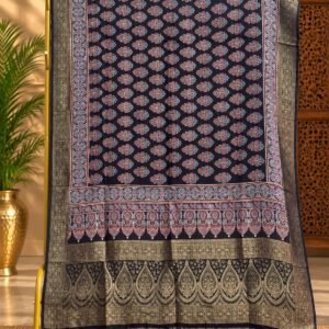Dola Silk Ajrakh Hand Block Print Natural Dye Dupatta