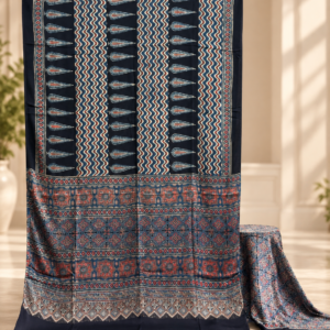 Elegant Modal Silk Ajrakh Hand Block Print Natural Dye Saree