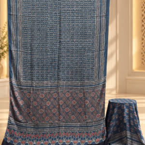 Elegant Modal Silk Ajrakh Hand Block Print Natural Dye Saree