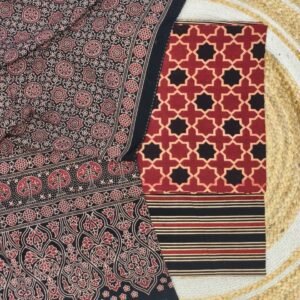 Pure Cotton Ajrakh Screen Print Natural Dye 3-Piece Suit 01