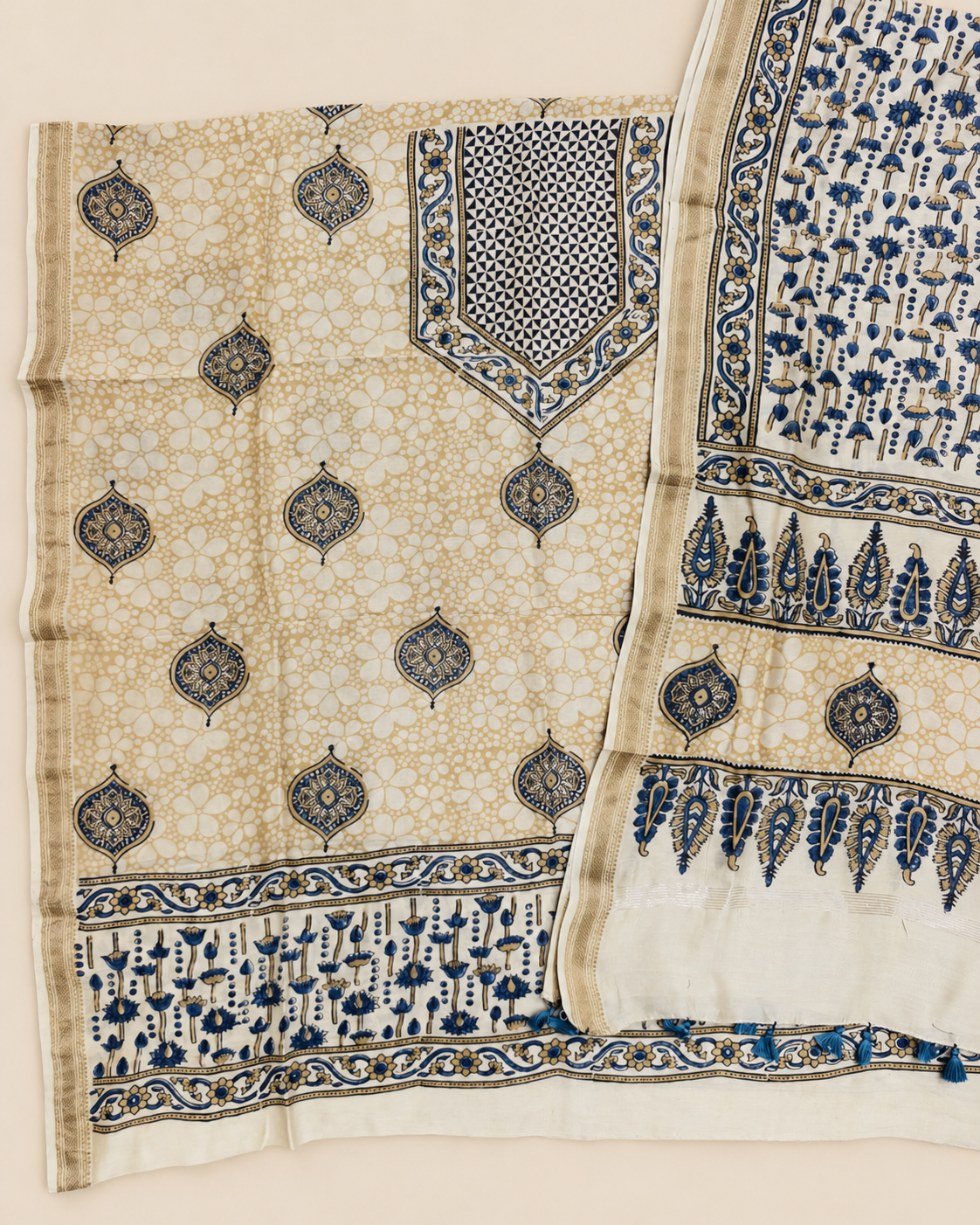 Premium Ajrakh Maheswari Silk 2-Piece Suit Set