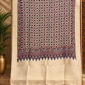 Dola Silk Ajrakh Hand Block Print Natural Dye Dupatta