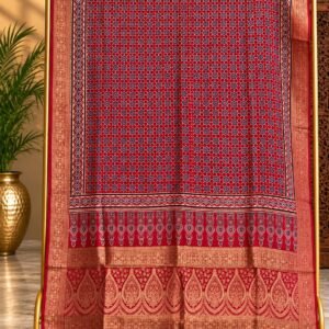 Dola Silk Ajrakh Hand Block Print Natural Dye Dupatta