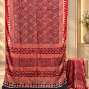 Elegant Modal Silk Ajrakh Hand Block Print Natural Dye Saree
