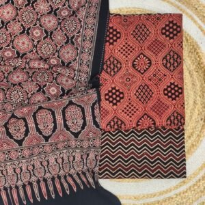 Pure Cotton Ajrakh Screen Print Natural Dye 3-Piece Suit 09