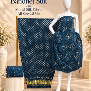 Premium Barik Bandhej Modal Silk 3-Piece Suit with Tissue Pallu