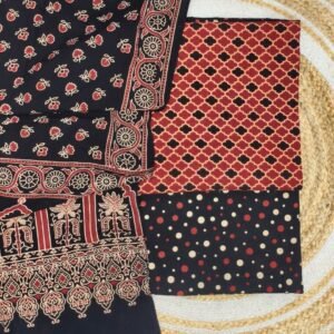 Pure Cotton Ajrakh Screen Print Natural Dye 3-Piece Suit 08