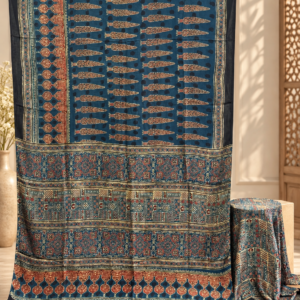 Elegant Modal Silk Ajrakh Hand Block Print Natural Dye Saree