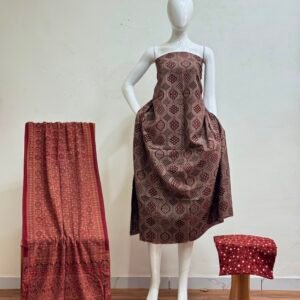 Pure Cotton Ajrakh Screen Print Natural Dye 3-Piece Suit 20