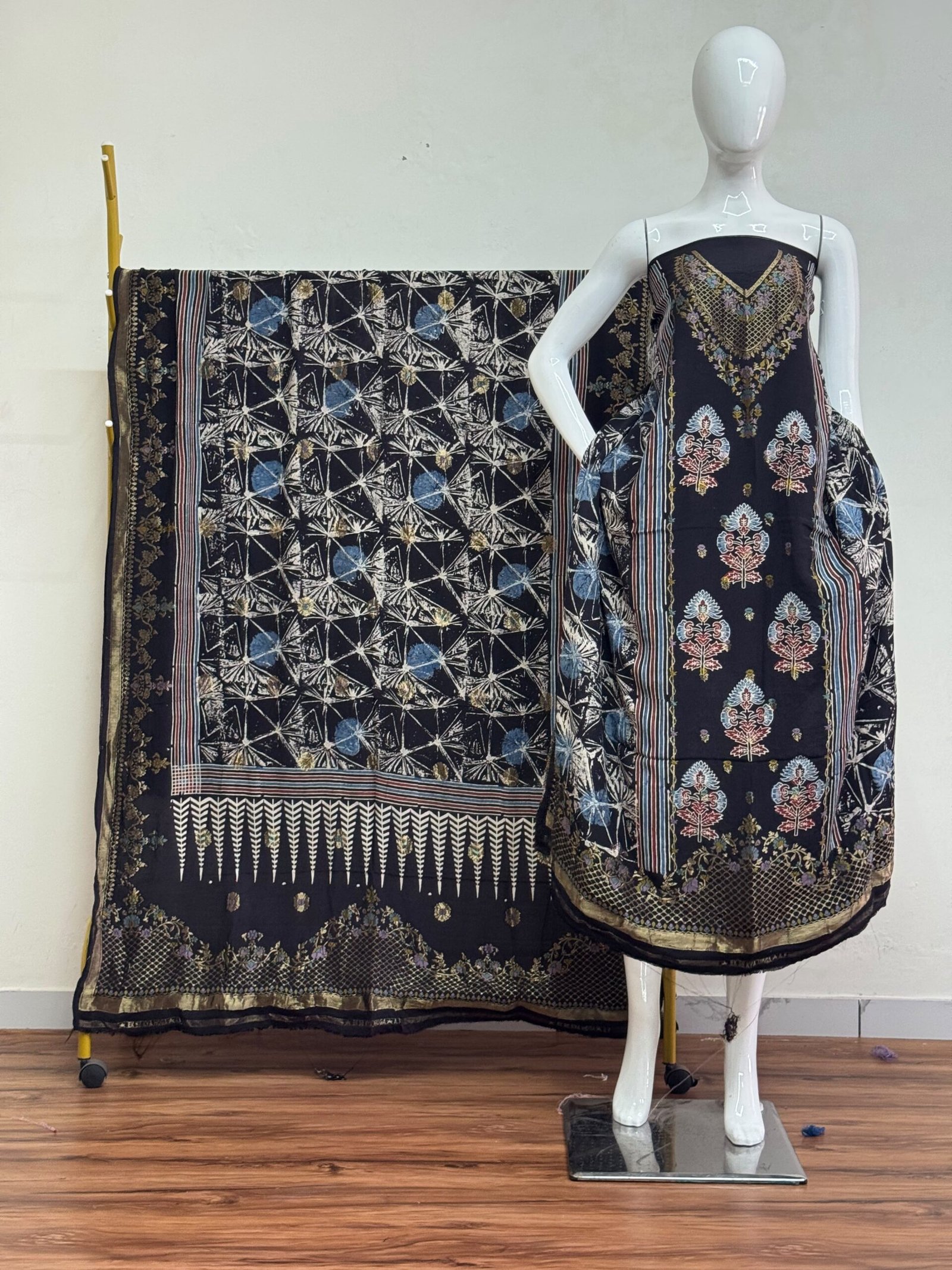 Meena Kari Dola Silk Ajrakh Hand Block Print 2-Piece Suit 03
