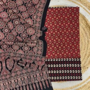 Pure Cotton Ajrakh Screen Print Natural Dye 3-Piece Suit 04