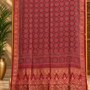 Dola Silk Ajrakh Hand Block Print Natural Dye Dupatta