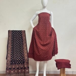 Pure Cotton Ajrakh Screen Print Natural Dye 3-Piece Suit 17