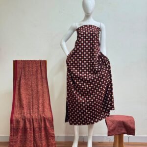 Pure Cotton Ajrakh Screen Print Natural Dye 3-Piece Suit 15