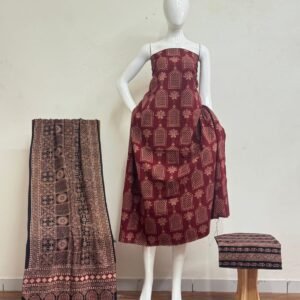 Pure Cotton Ajrakh Screen Print Natural Dye 3-Piece Suit 18
