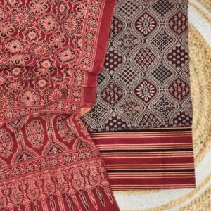 Pure Cotton Ajrakh Screen Print Natural Dye 3-Piece Suit 11
