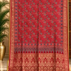 Dola Silk Ajrakh Hand Block Print Natural Dye Dupatta