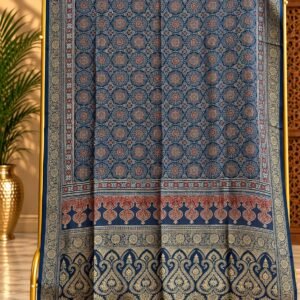 Dola Silk Ajrakh Hand Block Print Natural Dye Dupatta
